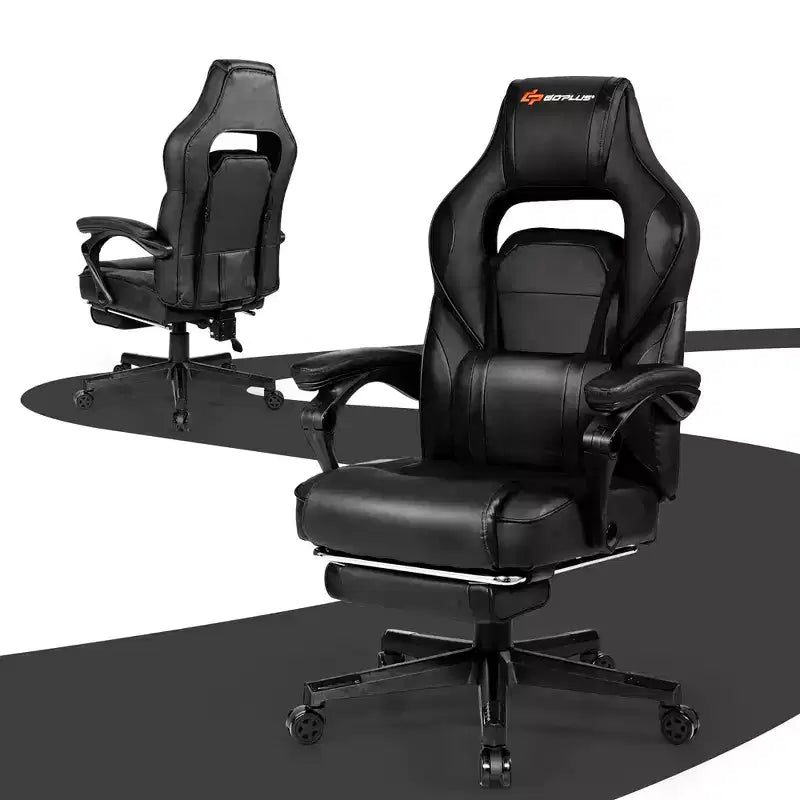 Costway Fauteuil de Massage Gaming Inclinable, Fauteuil de Bureau de Course pour Ordinateur avec Repose-Pieds Blanc/Noir/Bleu/Rouge
