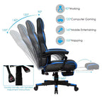 Costway Fauteuil de Massage Gaming Inclinable, Fauteuil de Bureau de Course pour Ordinateur avec Repose-Pieds Blanc/Noir/Bleu/Rouge