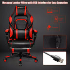 Costway Fauteuil de Massage Gaming Inclinable, Fauteuil de Bureau de Course pour Ordinateur avec Repose-Pieds Blanc/Noir/Bleu/Rouge