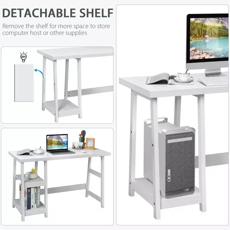 Costway Bureau Informatique à Tréteaux Poste de Travail Domicile/Bureau avec Étagères Amovibles Bleu Vintage/Blanc