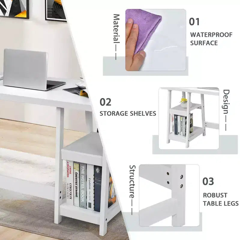 Costway Bureau Informatique à Tréteaux Poste de Travail Domicile/Bureau avec Étagères Amovibles Bleu Vintage/Blanc