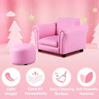 Costway Canapé pour enfants avec accoudoirs, pouf, cadeau d'anniversaire pour tout-petits, rose