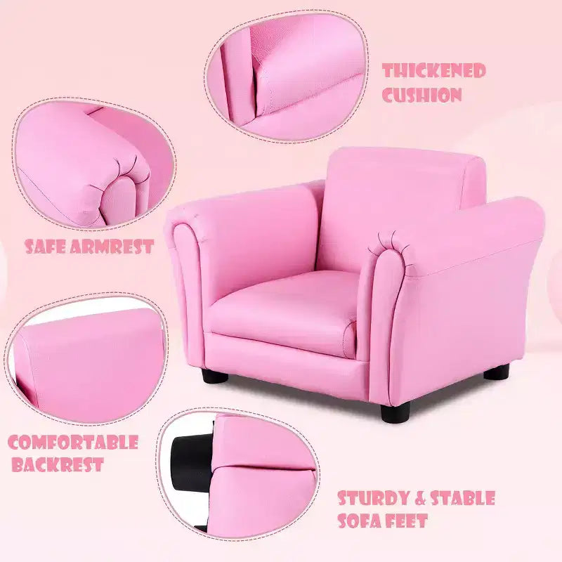 Costway Canapé pour enfants avec accoudoirs, pouf, cadeau d'anniversaire pour tout-petits, rose