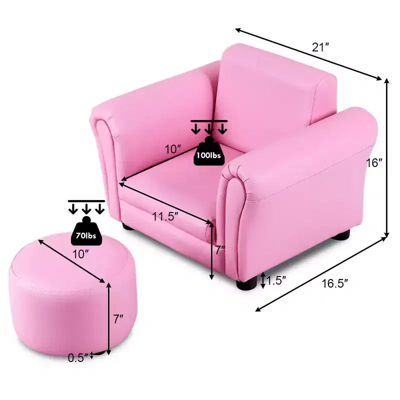 Costway Canapé pour enfants avec accoudoirs, pouf, cadeau d'anniversaire pour tout-petits, rose
