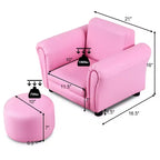Costway Canapé pour enfants avec accoudoirs, pouf, cadeau d'anniversaire pour tout-petits, rose
