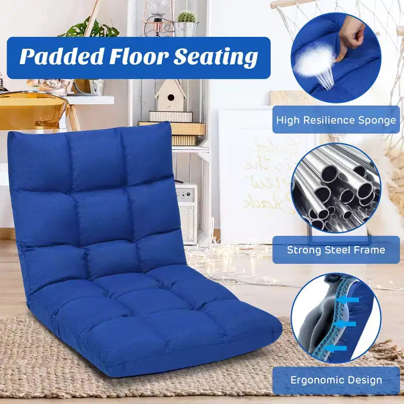 Costway Chaise de Sol Réglable 14 Positions Pliante Fauteuil de Sol Relax Canapé de Jeu Gris/Bleu/Café