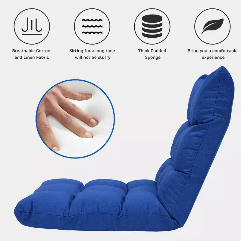 Costway Chaise de Sol Réglable 14 Positions Pliante Fauteuil de Sol Relax Canapé de Jeu Gris/Bleu/Café