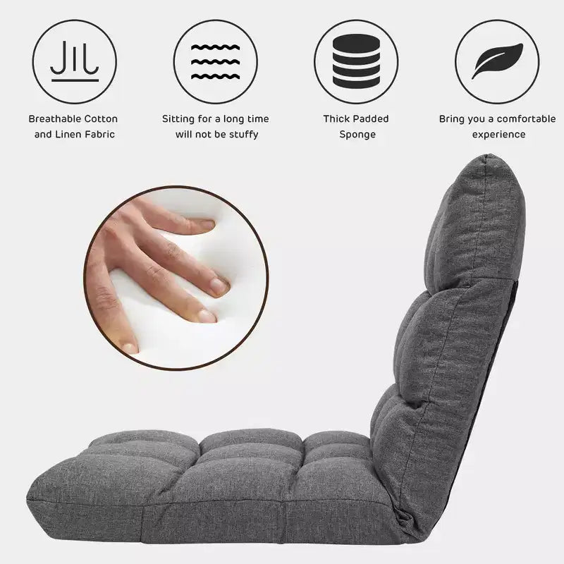 Costway Chaise de Sol Réglable 14 Positions Pliante Fauteuil de Sol Relax Canapé de Jeu Gris/Bleu/Café