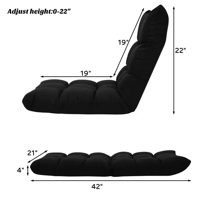 Costway Chaise de Sol Réglable 14 Positions Pliante Fauteuil de Sol Relax Canapé de Jeu Gris/Bleu/Café
