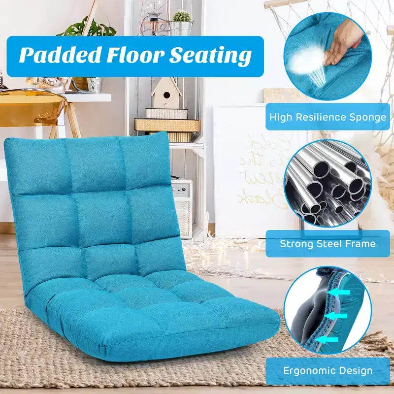 Costway Chaise de Sol Réglable 14 Positions Pliante Fauteuil de Sol Relax Canapé de Jeu Gris/Bleu/Café