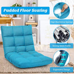 Costway Chaise de Sol Réglable 14 Positions Pliante Fauteuil de Sol Relax Canapé de Jeu Gris/Bleu/Café