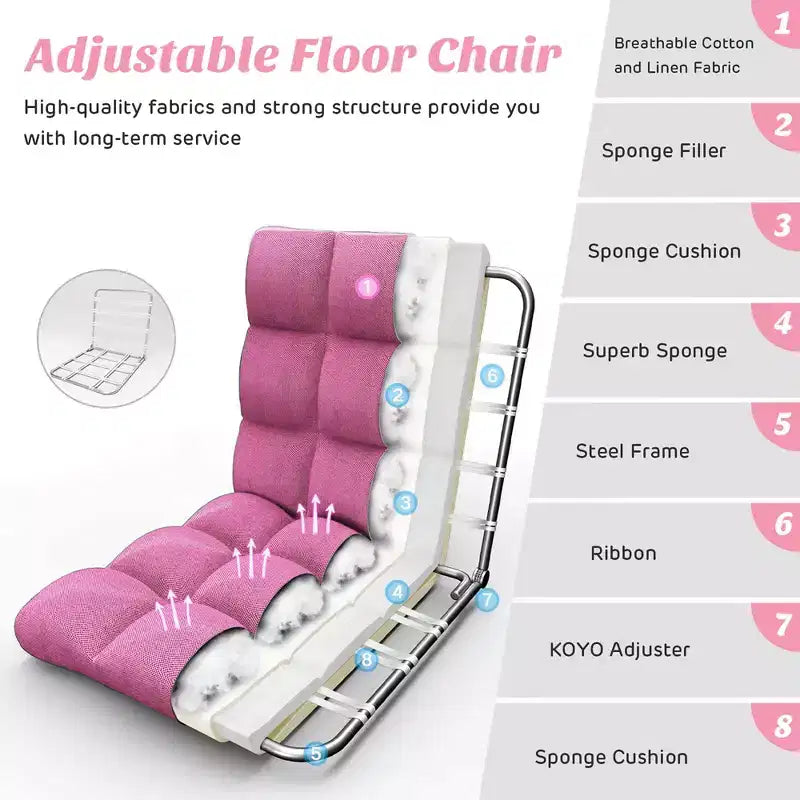 Costway Chaise de Sol Réglable 14 Positions Pliante Fauteuil de Sol Relax Canapé de Jeu Gris/Bleu/Café