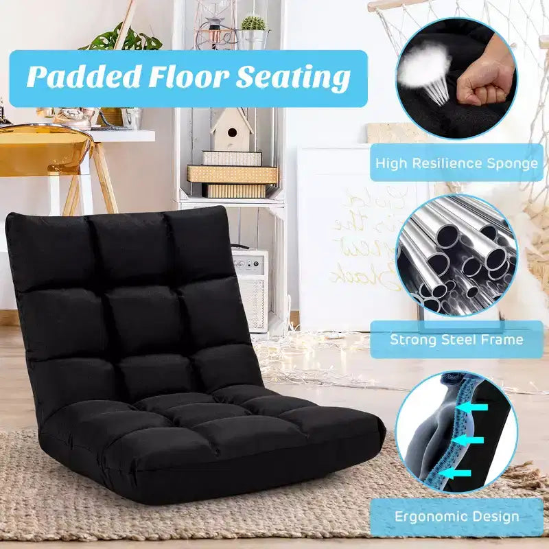 Costway Chaise de Sol Réglable 14 Positions Pliante Fauteuil de Sol Relax Canapé de Jeu Gris/Bleu/Café