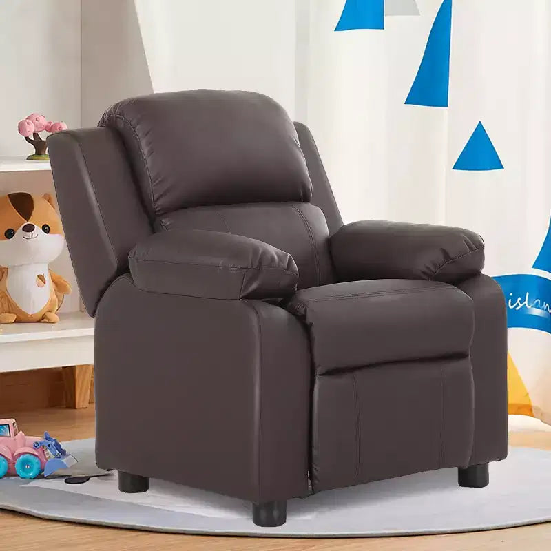 Costway Fauteuil inclinable de luxe rembourré pour enfant avec accoudoirs et rangement Marron