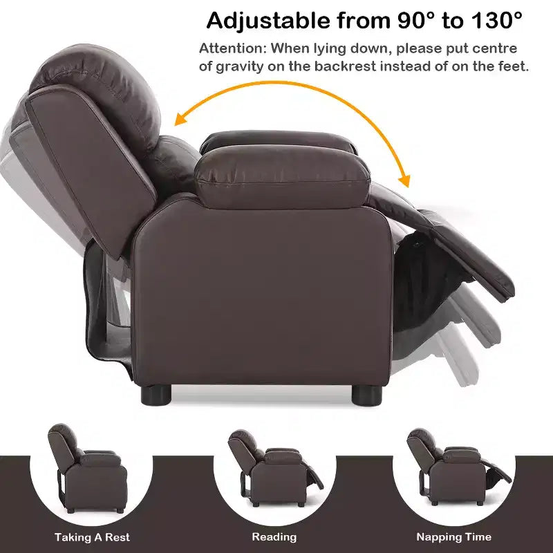 Costway Fauteuil inclinable de luxe rembourré pour enfant avec accoudoirs et rangement Marron