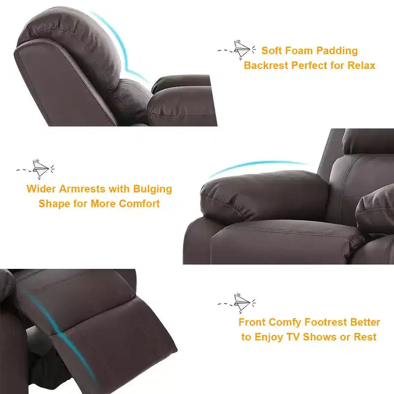 Costway Fauteuil inclinable de luxe rembourré pour enfant avec accoudoirs et rangement Marron