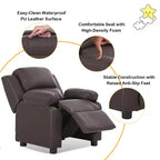 Costway Fauteuil inclinable de luxe rembourré pour enfant avec accoudoirs et rangement Marron