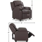 Costway Fauteuil inclinable de luxe rembourré pour enfant avec accoudoirs et rangement Marron