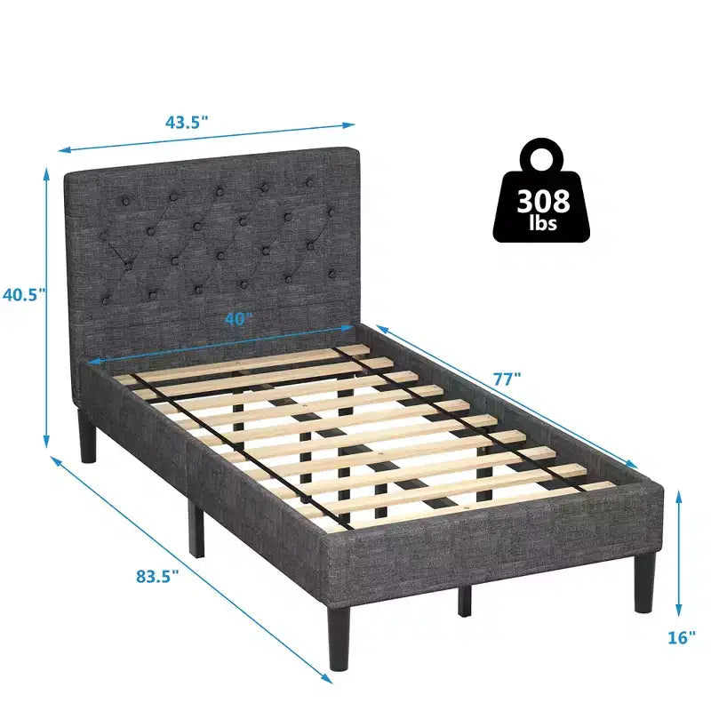 Cadre de lit double rembourré Costway avec tête de lit capitonnée et support à lattes en bois