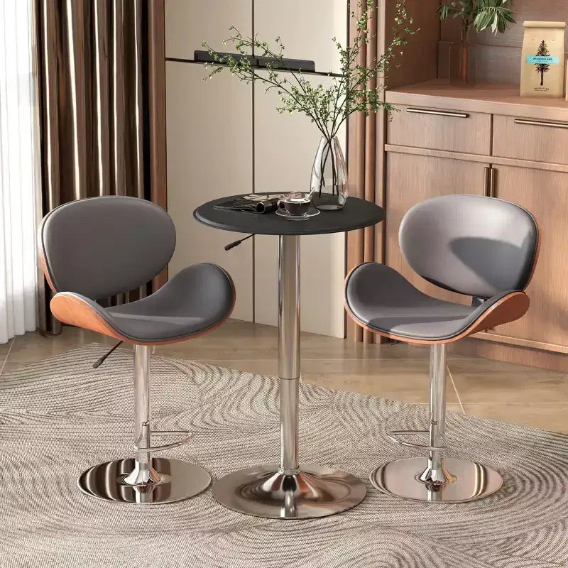 HOMCOM Table bistrot ronde classique 25 po réglable en cuir synthétique chromé sur pied