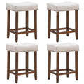 Costway Set of 4 Nailhead Saddle Bar Stools 24'' Height w/ Fabric Seat & Wood Legs Beige\Gray