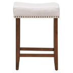 Costway Lot de 4 tabourets de bar en forme de selle cloutés, hauteur 61 cm, avec assise en tissu et pieds en bois, beige/gris