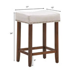 Costway Lot de 4 tabourets de bar en forme de selle cloutés, hauteur 61 cm, avec assise en tissu et pieds en bois, beige/gris