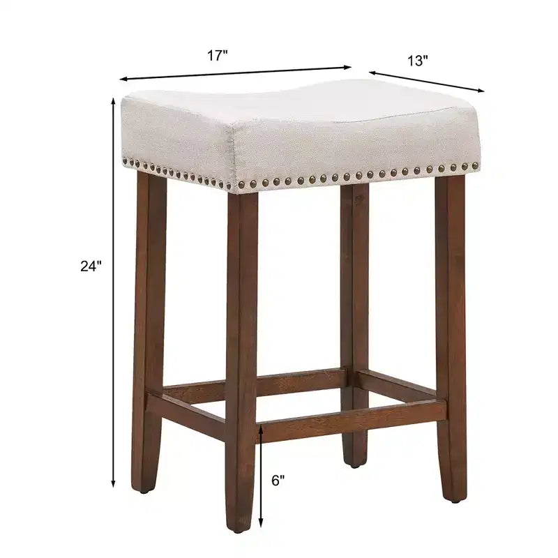 Costway Lot de 4 tabourets de bar en forme de selle cloutés, hauteur 61 cm, avec assise en tissu et pieds en bois, beige/gris