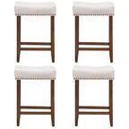 Costway Lot de 4 tabourets de bar en forme de selle cloutés, hauteur 61 cm, avec assise en tissu et pieds en bois, beige/gris
