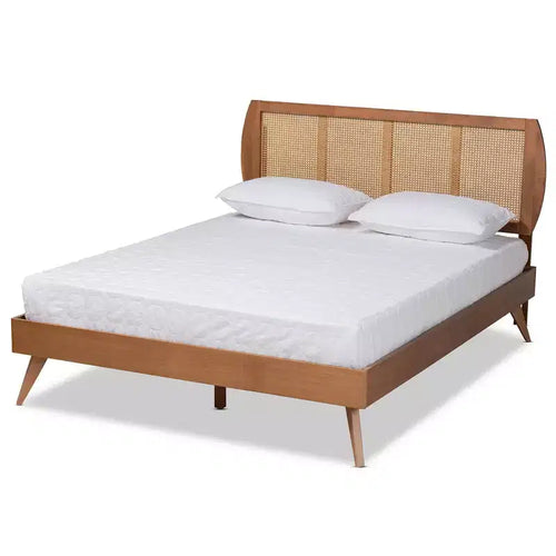 Asami Wood and Synthetic Rattan Platform Bed Brown - Baxton Studio