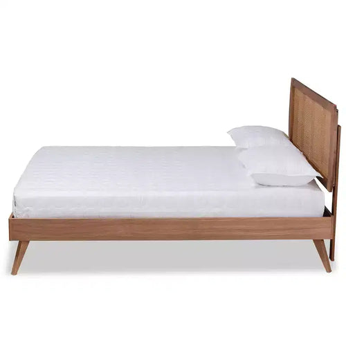 Lit plateforme en bois et rotin synthétique Asami marron - Baxton Studio