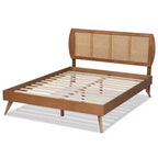 Lit plateforme en bois et rotin synthétique Asami marron - Baxton Studio