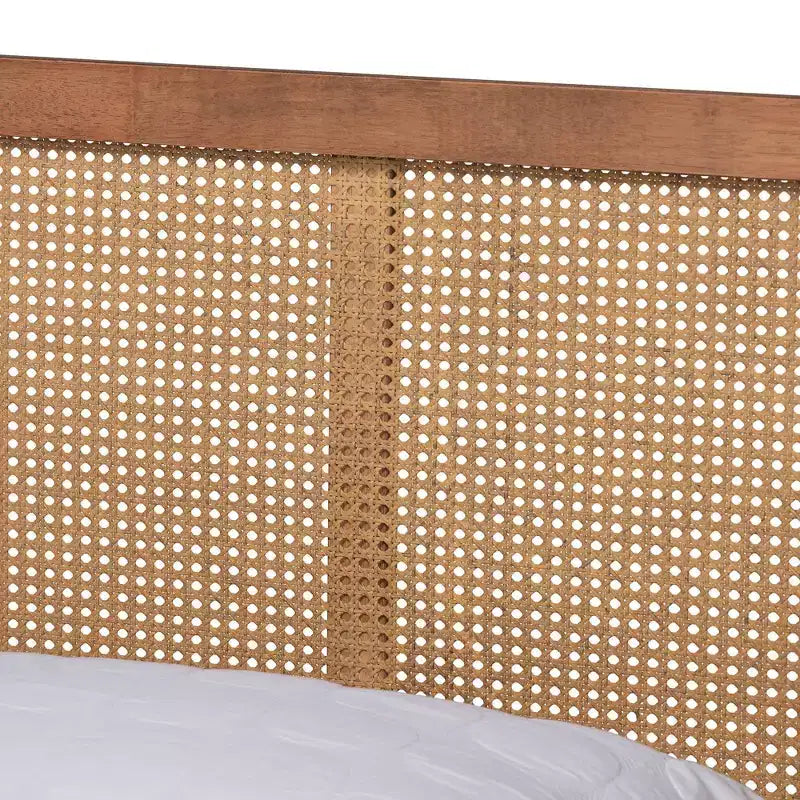 Lit plateforme en bois et rotin synthétique Asami marron - Baxton Studio