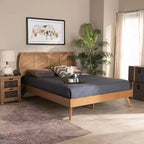 Lit plateforme en bois et rotin synthétique Asami marron - Baxton Studio