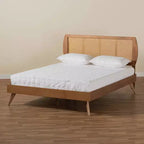 Lit plateforme en bois et rotin synthétique Asami marron - Baxton Studio
