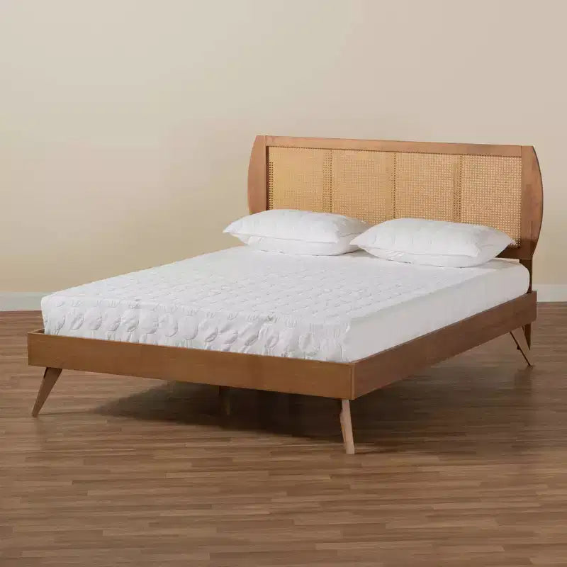 Lit plateforme en bois et rotin synthétique Asami marron - Baxton Studio