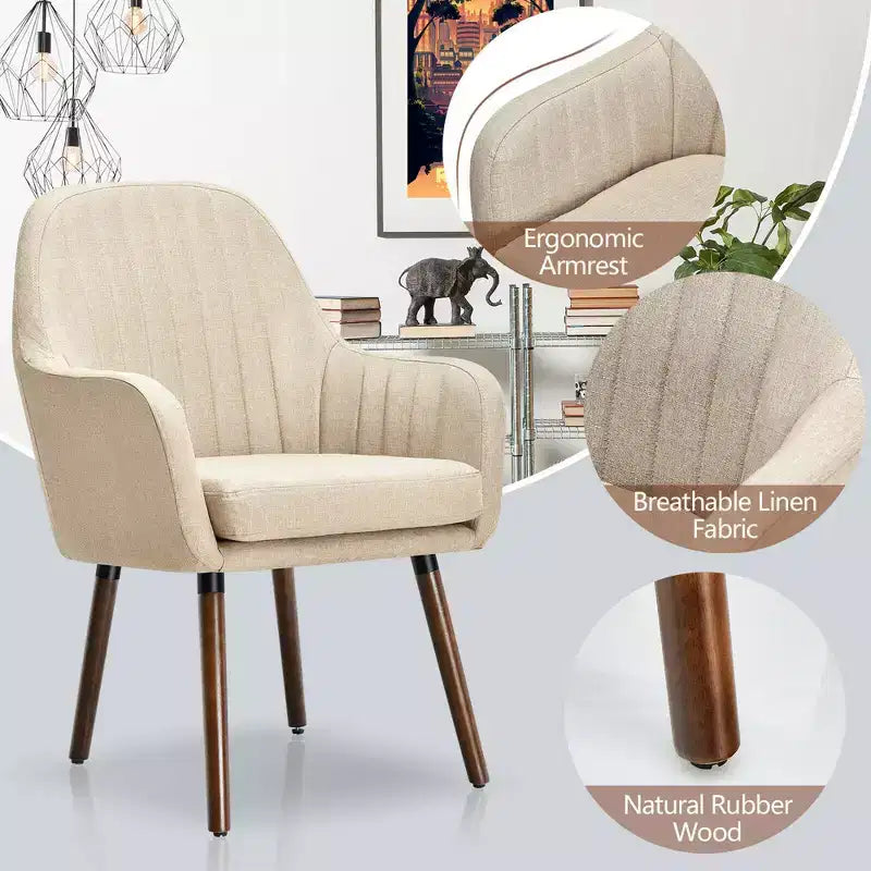 Lot de 4 chaises d'appoint Costway - Fauteuils rembourrés en tissu avec pieds en bois - Beige/Gris