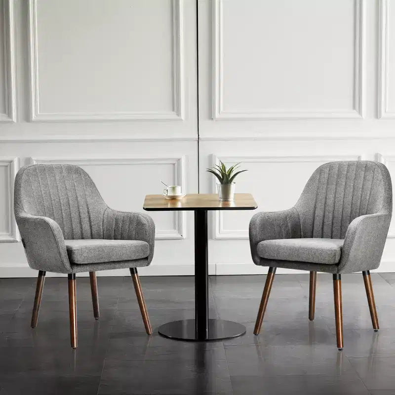 Lot de 4 chaises d'appoint Costway - Fauteuils rembourrés en tissu avec pieds en bois - Beige/Gris
