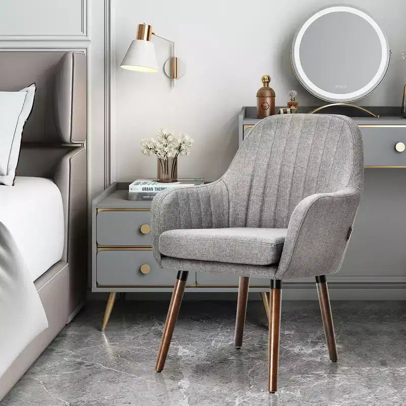 Lot de 4 chaises d'appoint Costway - Fauteuils rembourrés en tissu avec pieds en bois - Beige/Gris