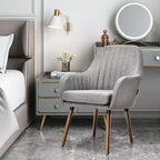 Lot de 4 chaises d'appoint Costway - Fauteuils rembourrés en tissu avec pieds en bois - Beige/Gris