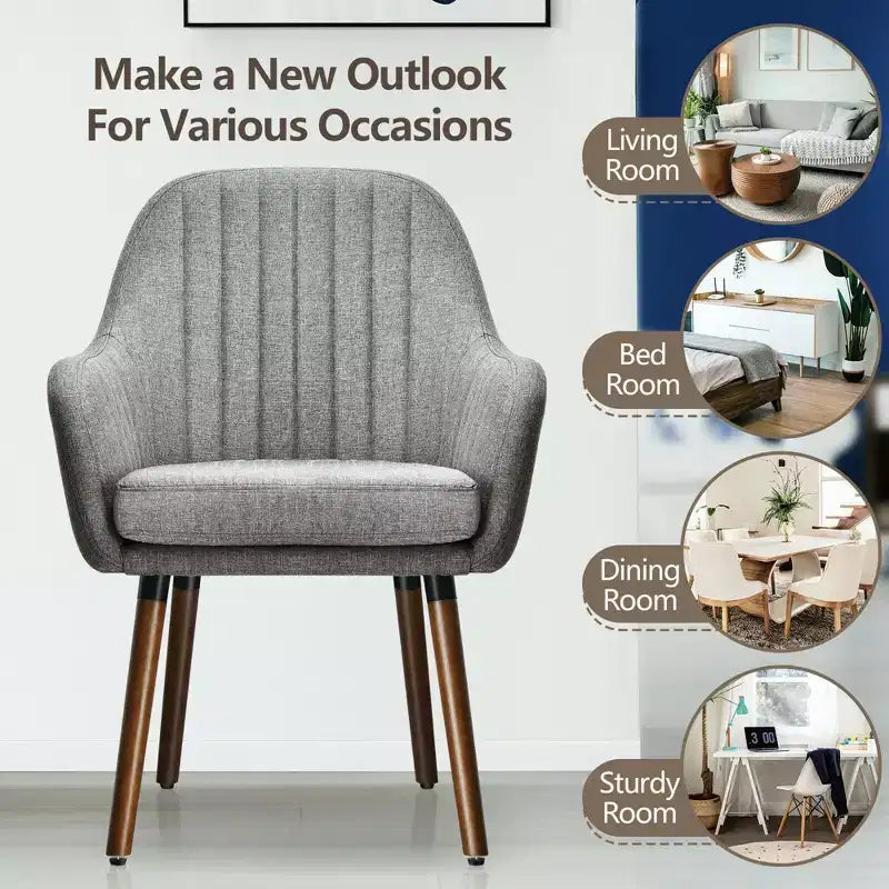 Lot de 4 chaises d'appoint Costway - Fauteuils rembourrés en tissu avec pieds en bois - Beige/Gris