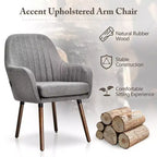 Lot de 4 chaises d'appoint Costway - Fauteuils rembourrés en tissu avec pieds en bois - Beige/Gris