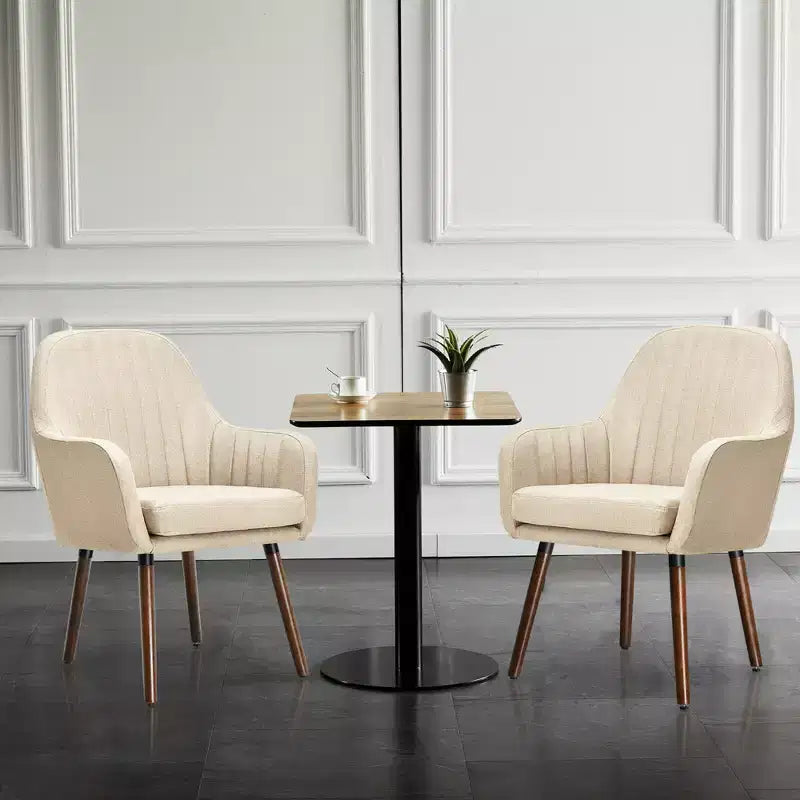 Lot de 4 chaises d'appoint Costway - Fauteuils rembourrés en tissu avec pieds en bois - Beige/Gris