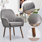 Lot de 4 chaises d'appoint Costway - Fauteuils rembourrés en tissu avec pieds en bois - Beige/Gris