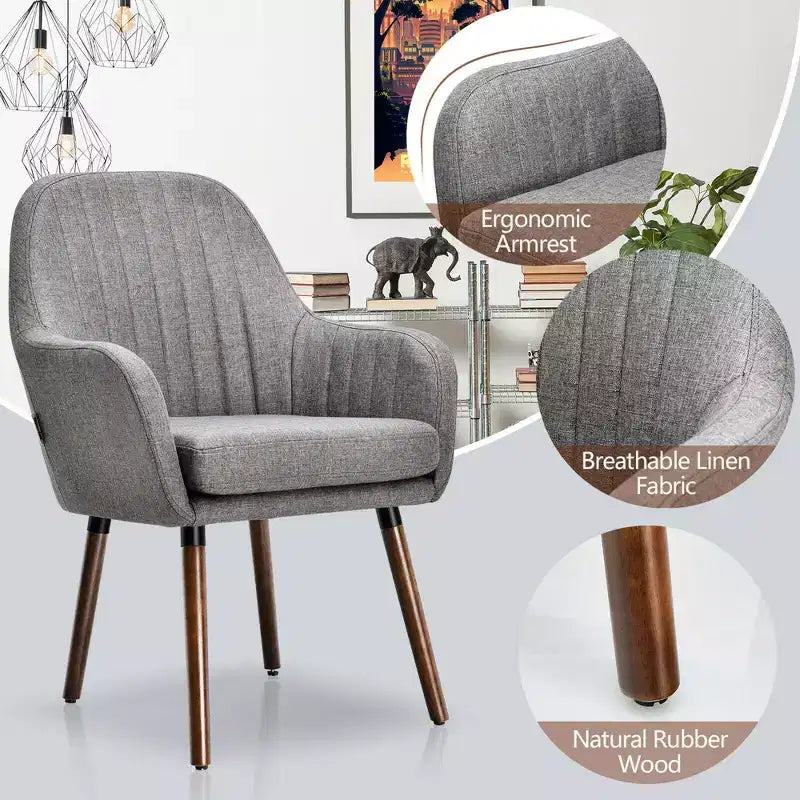 Lot de 4 chaises d'appoint Costway - Fauteuils rembourrés en tissu avec pieds en bois - Beige/Gris