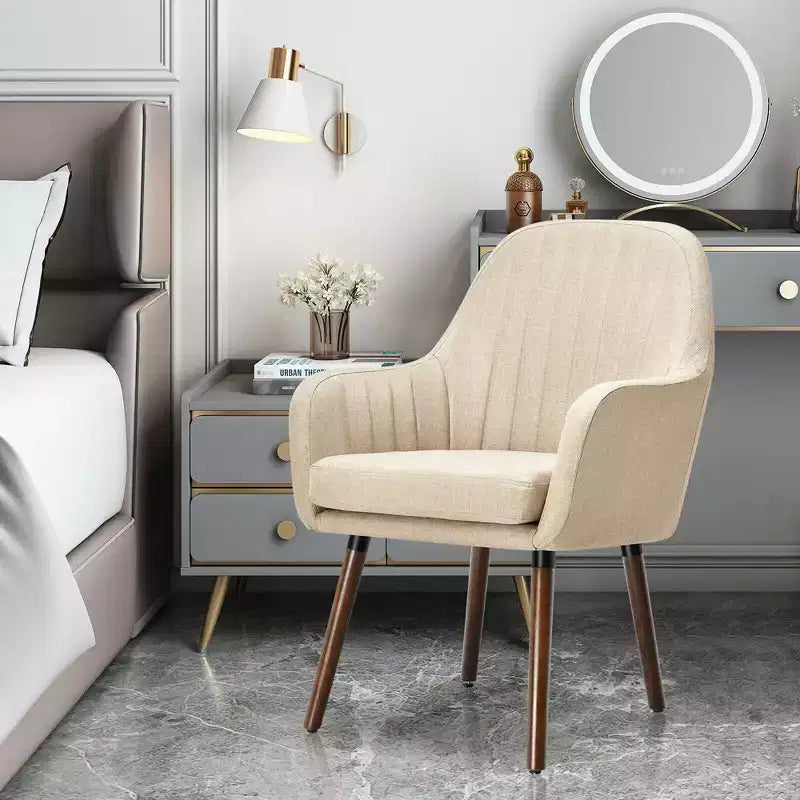 Lot de 4 chaises d'appoint Costway - Fauteuils rembourrés en tissu avec pieds en bois - Beige/Gris