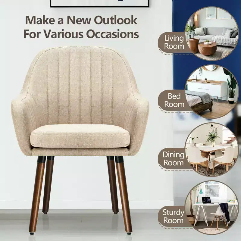 Lot de 4 chaises d'appoint Costway - Fauteuils rembourrés en tissu avec pieds en bois - Beige/Gris