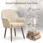 Lot de 4 chaises d'appoint Costway - Fauteuils rembourrés en tissu avec pieds en bois - Beige/Gris