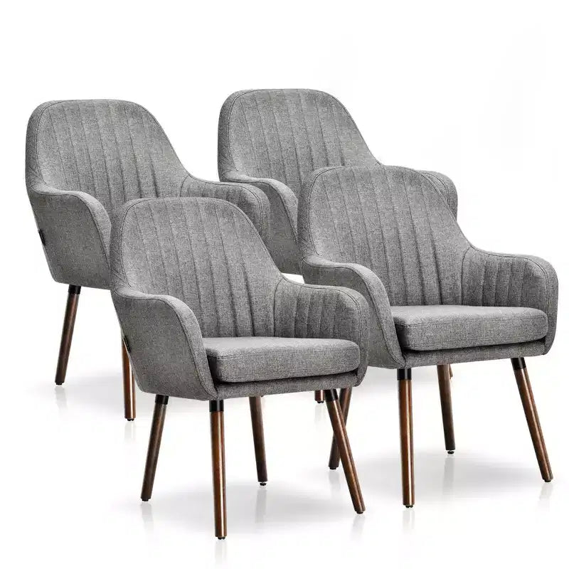 Lot de 4 chaises d'appoint Costway - Fauteuils rembourrés en tissu avec pieds en bois - Beige/Gris