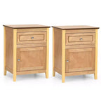 Costway 2PCS Nightstand with Drawer Accent Side End Table Storage Cabinet White\Natural